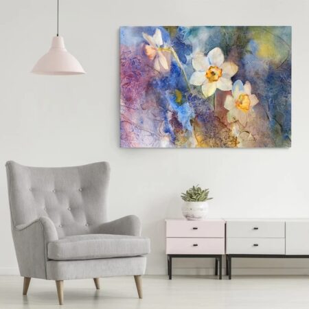 Πινακας σε καμβά WATERCOLOR DAFFODILS COLORFUL BACKGROUND - Floral - Λουλουδια