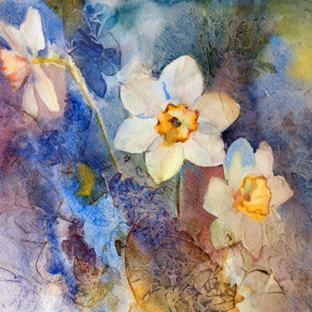 Πινακας σε καμβά WATERCOLOR DAFFODILS COLORFUL BACKGROUND - Floral - Λουλουδια Sticky 5