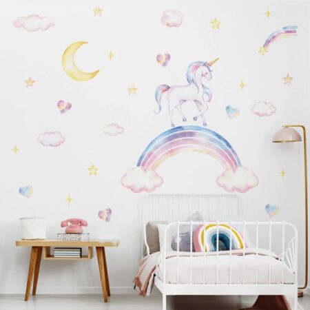 Αυτοκολλητο τοιχου UNICORN AND RAINBOW WATERCOLOR - Βρεφικα & Παιδικά