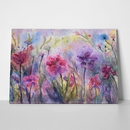 Πινακας σε καμβά ABSTRACT VIOLETS AND HERBS - Floral - Λουλουδια