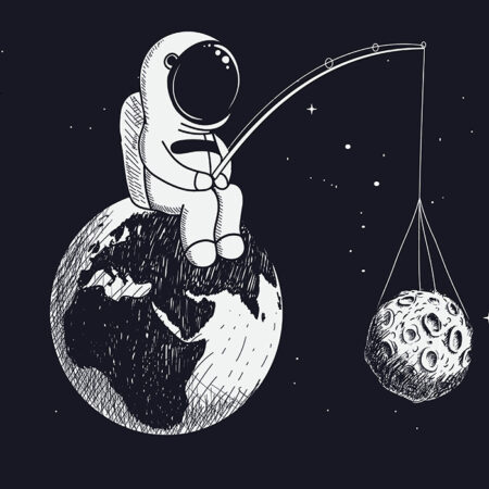 Πινακας σε καμβά ASTRONAUT FISHING MOON - Παιδικοι και set Sticky 4