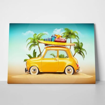 Πινακας σε καμβά BEACH FUNNY RETRO CAR - Αυτοκινητα