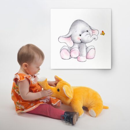 Πίνακας σε καμβά CUTE ELEPHANT WITH BUTTERFLY - Παιδικοι και set