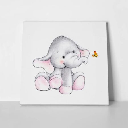 Πίνακας σε καμβά CUTE ELEPHANT WITH BUTTERFLY - Παιδικοι και set Sticky 1