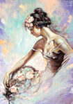 Πινακας σε καμβά GIRL WITH A BOUQUET OF FLOWERS