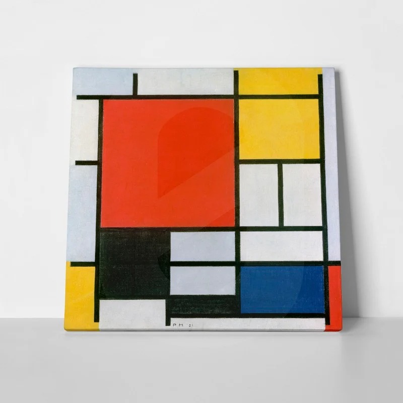 Πίνακας σε καμβά MONDRIAN - COMPOSITION WITH LARGE RED PLANE YELLOW BLACK GRAY AND BLUE