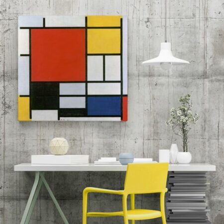 Πίνακας σε καμβά MONDRIAN - COMPOSITION WITH LARGE RED PLANE YELLOW BLACK GRAY AND BLUE - Mondrian Piet