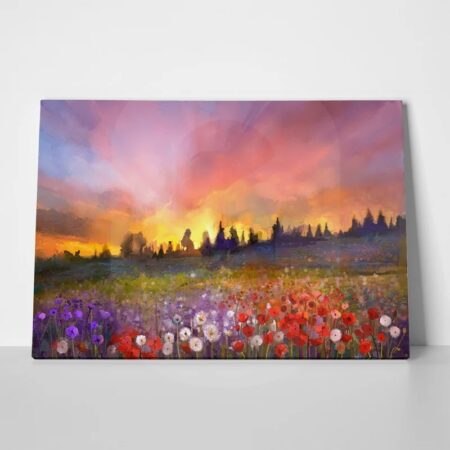 Πινακας σε καμβά OIL PAINTING POPPY DANDELION DAISY FLOWERS - Υπαιθρος