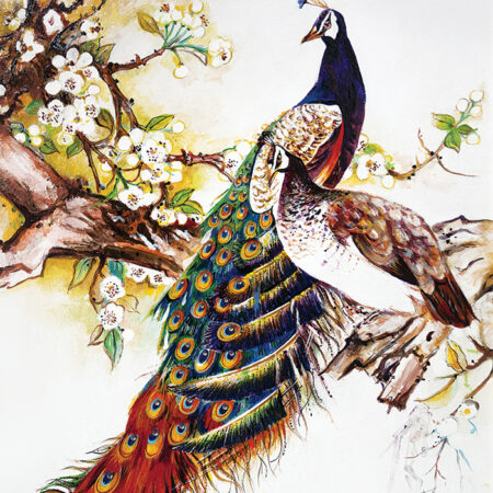Πινακας σε καμβά PAIR OF PEACOCKS CHERRY BRANCH - Πουλια Sticky 4