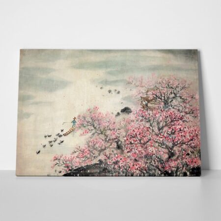 Πινακας σε καμβά PINK CHINESE LANDSCAPE - Ανθη Δεντρων