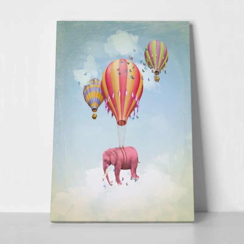 Πινακας σε καμβά PINK ELEPHANT WITH BALLOONS