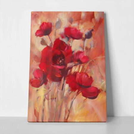 Πινακας σε καμβά RED ROMANTIC POPPY FLOWERS HANDMADE OIL PAINTING