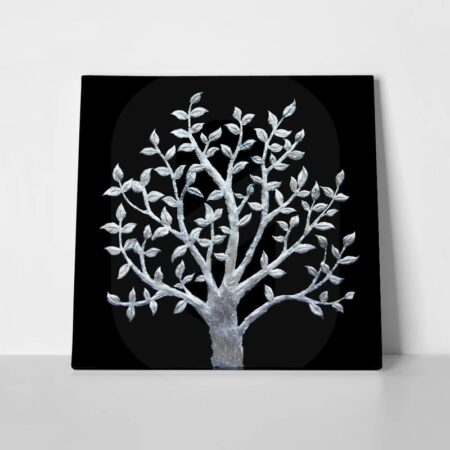 Πίνακας σε καμβά SILVER TREE ON BLACK BACKGROUND - Εργα Τεχνης Sticky 1