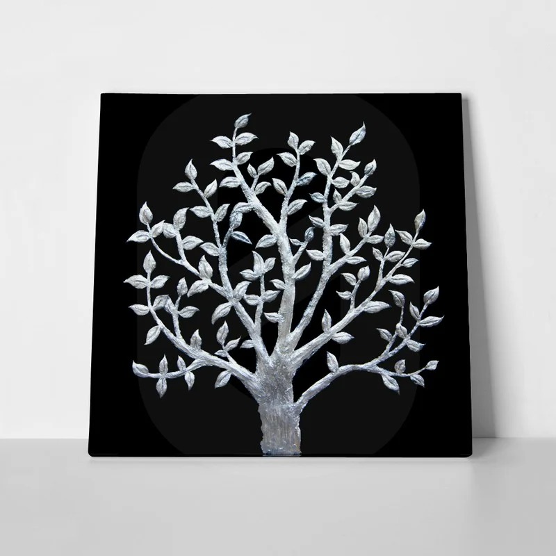 Πίνακας σε καμβά SILVER TREE ON BLACK BACKGROUND