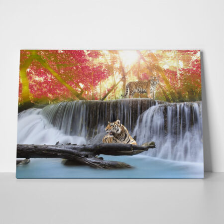 Πινακας σε καμβά TIGERS JUNGLE - Λιμνες - Ποταμια