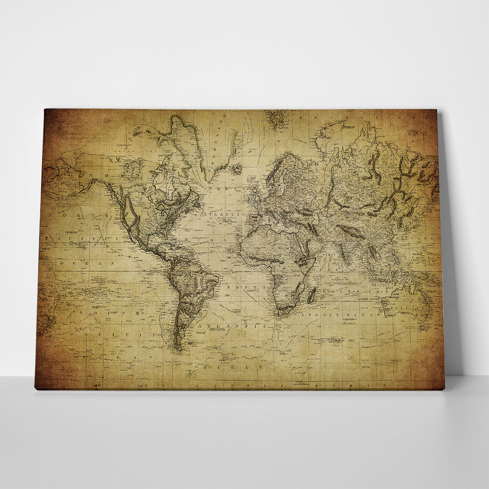 Πινακας σε καμβά VINTAGE WORLD MAP 1814