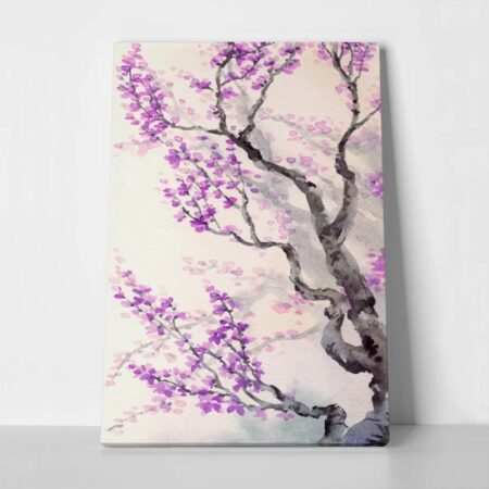 Πινακας σε καμβά WATERCOLOR SPRING LILAC JAPANESE STYLE PURPLE - Ανθη Δεντρων