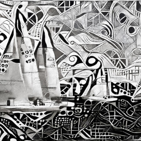 Πινακας σε καμβά YACHTS ON REGATTA MONOCHROME CUBISM - Αφηρημενα και Abstract Sticky 4