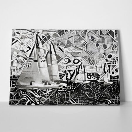 Πινακας σε καμβά YACHTS ON REGATTA MONOCHROME CUBISM - Αφηρημενα και Abstract