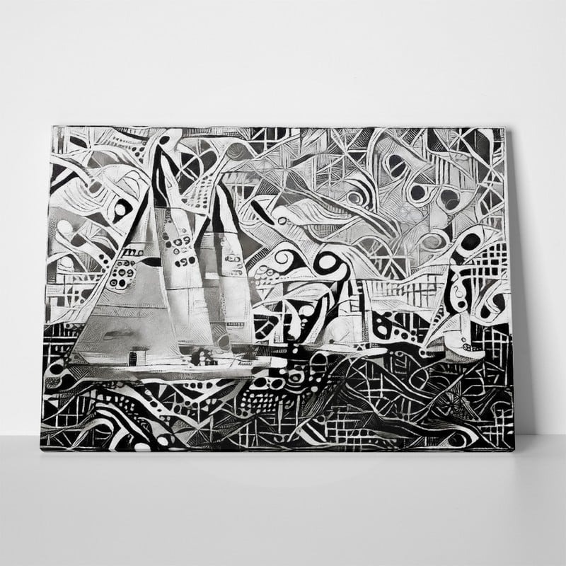 Πινακας σε καμβά YACHTS ON REGATTA MONOCHROME CUBISM