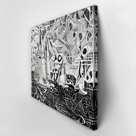 Πινακας σε καμβά YACHTS ON REGATTA MONOCHROME CUBISM - Αφηρημενα και Abstract Sticky 2