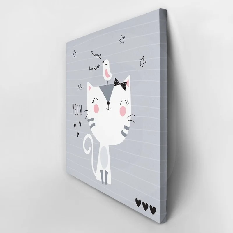 Πίνακας σε καμβά CUTE CAT BIRD VECTOR ILLUSTRATION
