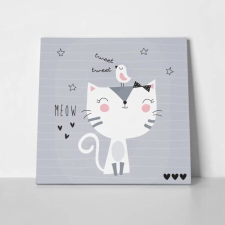 Πίνακας σε καμβά CUTE CAT BIRD VECTOR ILLUSTRATION - Παιδικοι και set