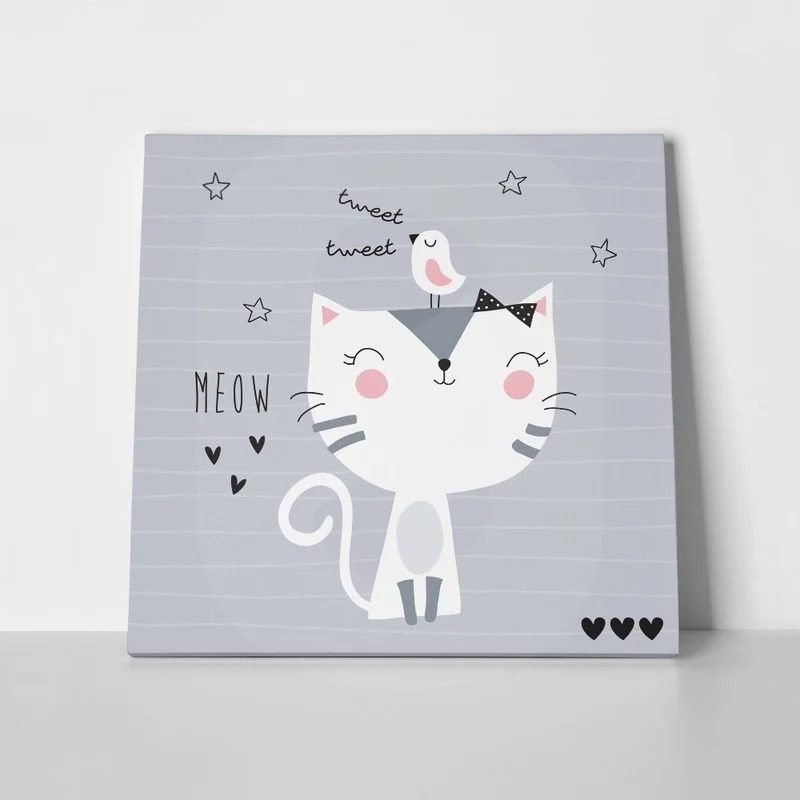 Πίνακας σε καμβά CUTE CAT BIRD VECTOR ILLUSTRATION