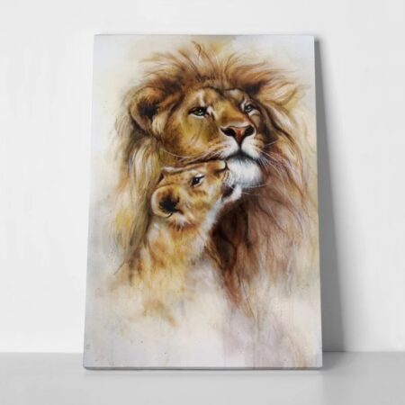 Πινακας σε καμβά AIRBRUSH PAINTING LOVING LION - Ζωα