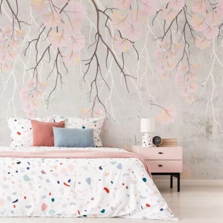 Αυτοκόλλητη Ταπετσαρία τοίχου BRANCHES WITH PINK LEAVES - Floral - Λουλουδια