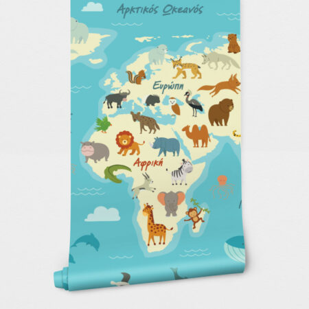 Αυτοκόλλητη Ταπετσαρία τοίχου CUTE ANIMALS WORLD MAP - Παιδικές Ταπετσαρίες Sticky 2