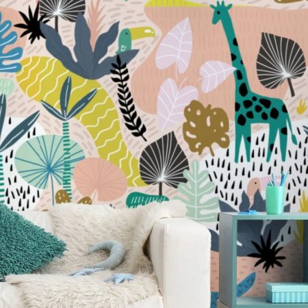 Αυτοκόλλητη Ταπετσαρία τοίχου DOODLE COLORFUL JUNGLE - Παιδικές Ταπετσαρίες Sticky 1