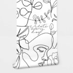 Αυτοκόλλητη Ταπετσαρία τοίχου FACE AND FLORAL LINE ART