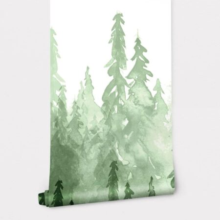 Αυτοκόλλητη Ταπετσαρία τοίχου FOGGY PINE FOREST WATERCOLOR - Τοπία Sticky 1