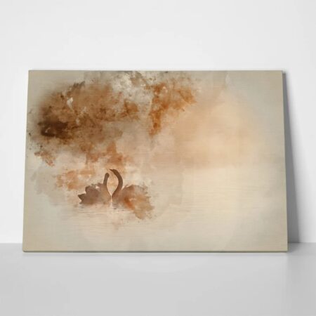 Πινακας σε καμβά FOGGY LAKE SWANS - Αφηρημενα και Abstract