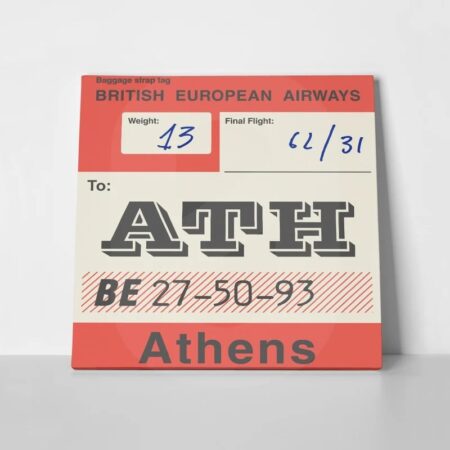 Πίνακας σε καμβά LUGGAGE TAG ATHENS - Typography και Χαρτες