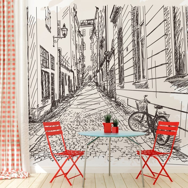 Αυτοκόλλητη Ταπετσαρία τοίχου OLD CITY SKETCH