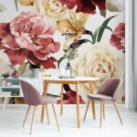 Αυτοκόλλητη Ταπετσαρία τοίχου RED AND BEIGE FLORAL WALLPAPER