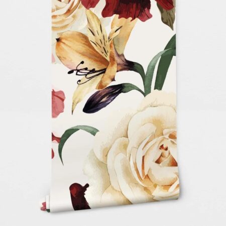 Αυτοκόλλητη Ταπετσαρία τοίχου RED AND BEIGE FLORAL WALLPAPER - Floral - Λουλουδια Sticky 2