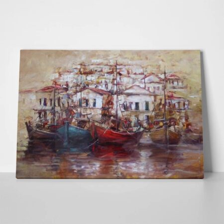 Πινακας σε καμβά BOATS ON ISLAND HARBOUR 5 - Παραθαλασσιες πολεις και χωρια
