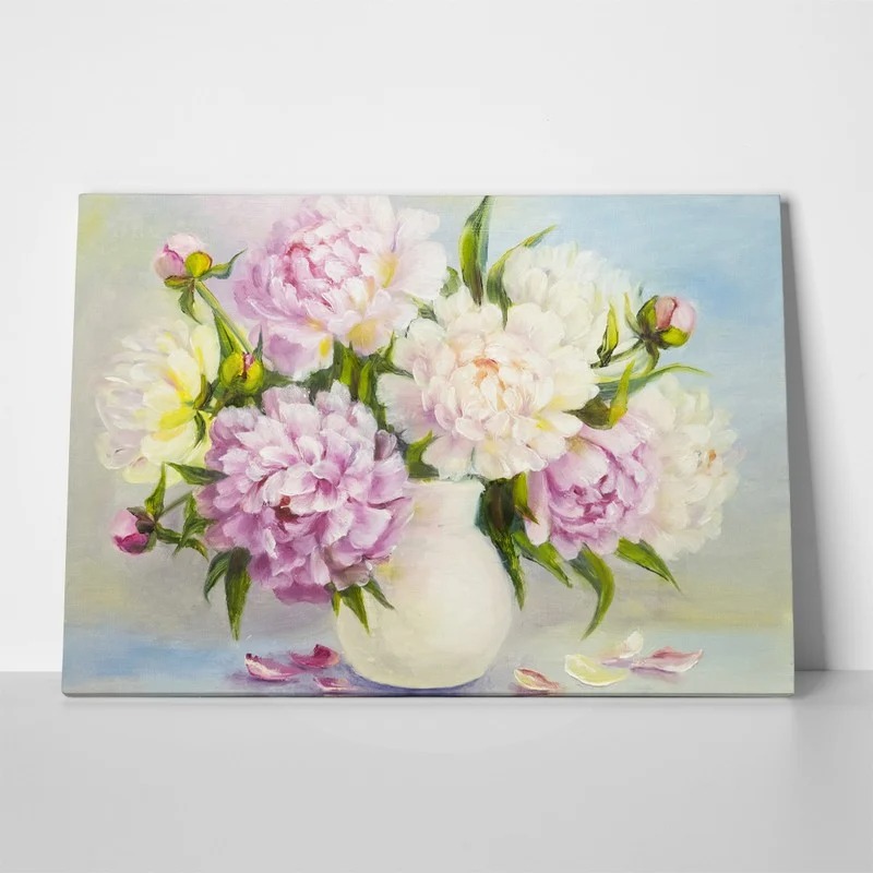 Πινακας σε καμβά LIGHT PEONIES IN VASE
