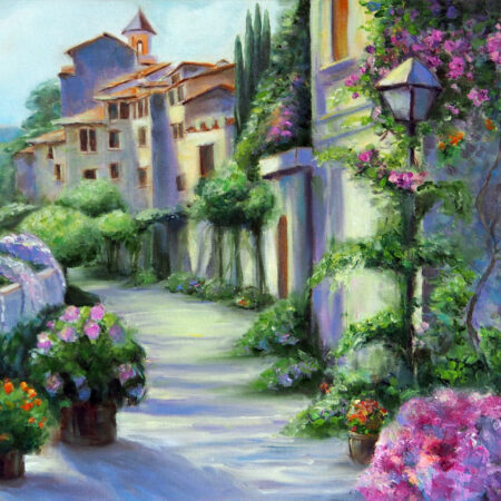 Πινακας σε καμβά OIL PAINTING HYDRANGEA FLOWER STREET - Πολεις και Αρχιτεκτονικη Sticky 4