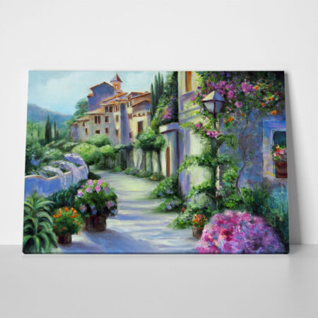 Πινακας σε καμβά OIL PAINTING HYDRANGEA FLOWER STREET - Πολεις και Αρχιτεκτονικη