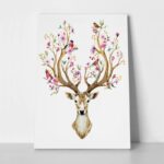 Πινακας σε καμβά WATERCOLOR ILLUSTRATION DEER FLOWERS BIRDS