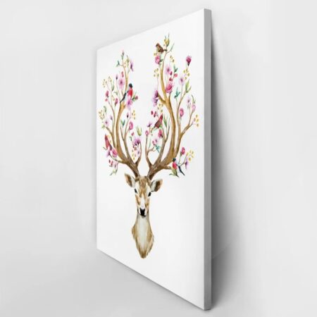 Πινακας σε καμβά WATERCOLOR ILLUSTRATION DEER FLOWERS BIRDS - Ζωα Sticky 2