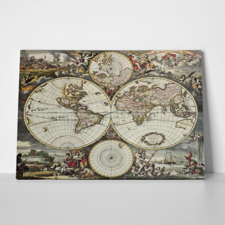 Πινακας σε καμβά WORLD HEMISPHERES 1668 - Χαρτες