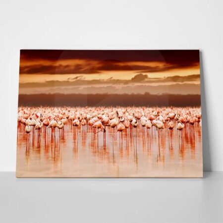 Πινακας σε καμβά FLAMINGOS IN THE SUNSET - Πουλια