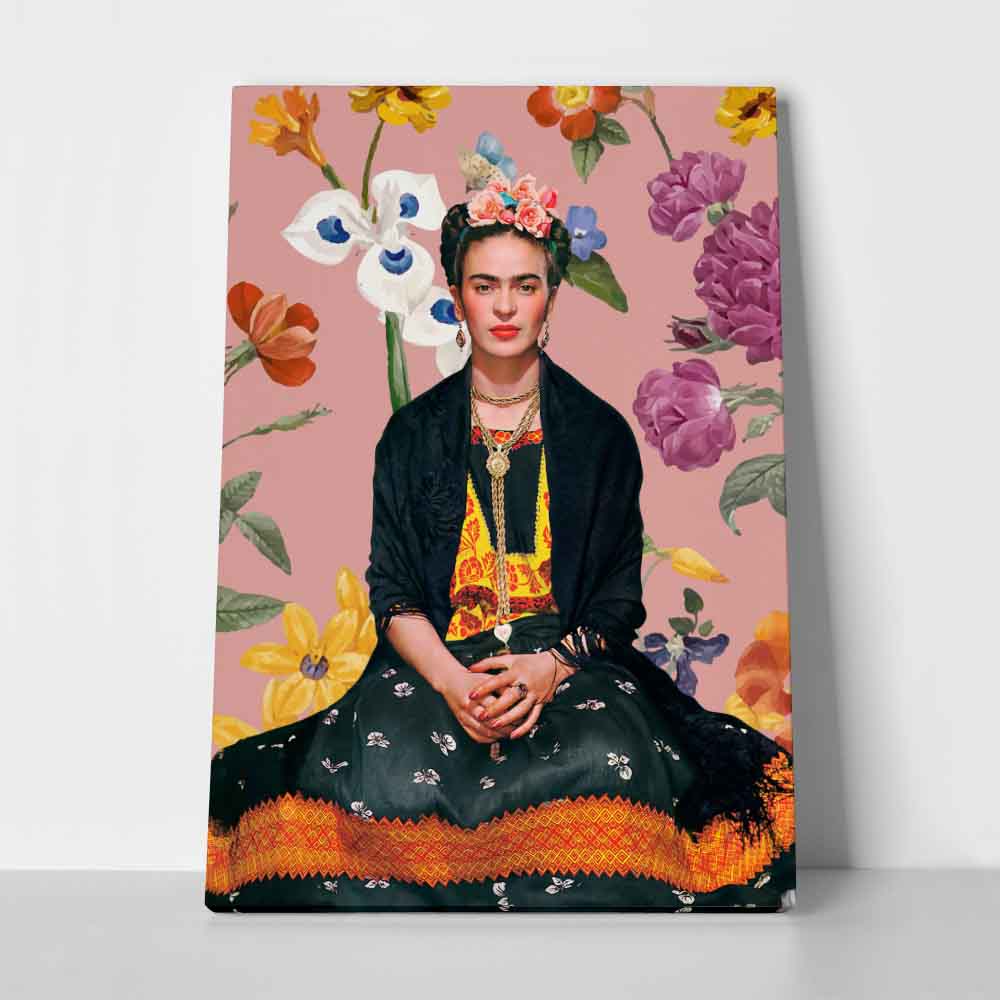 Πινακας σε καμβά FRIDA KAHLO ON PINK FLORAL