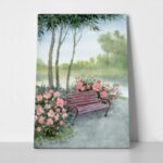 Πινακας σε καμβά PEONIES NEAR PARK BENCH