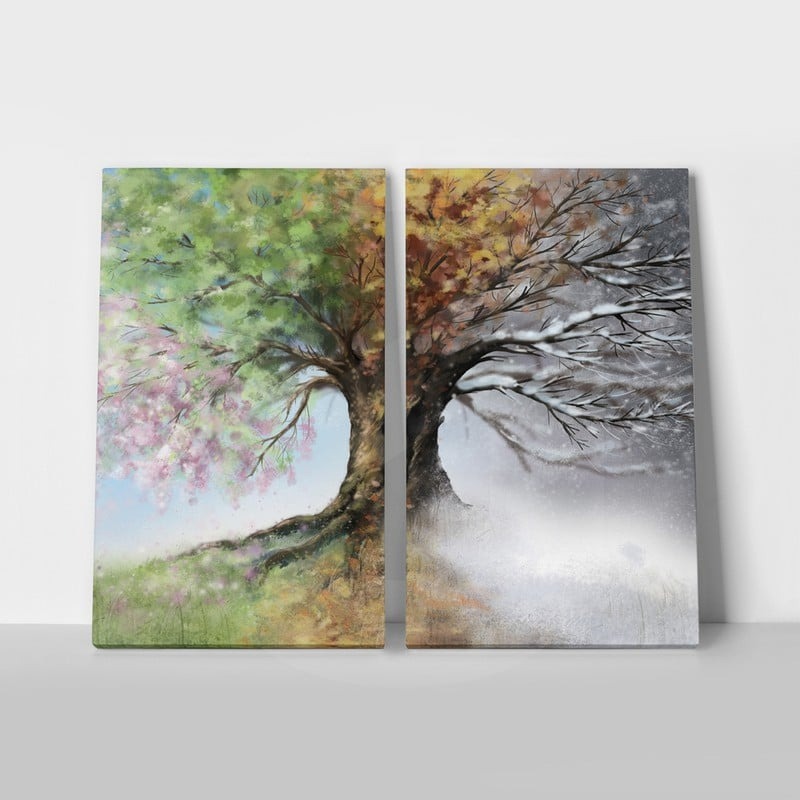 Σετ Δίπτυχος Πινακας σε καμβά 4 SEASONS TREE PAINTING